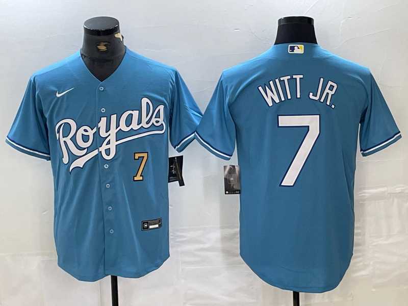 Men%27s Kansas City Royals #7 Bobby Witt Jr Number Light Blue Cool Base Stitched Jersey->houston astros->MLB Jersey